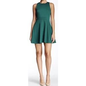 Trina Turk Large Fit & Flare Mini Dress Green Crew Neck Hourglass Sleeveless